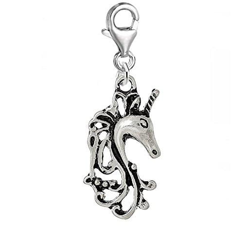 Solid 925 Sterling Silver Dangling Yellow Seahorse with Clear CZ Charm Bead for European Snake Chain Bracelets 